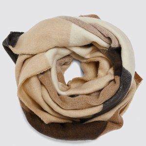 Zara Plaid Scarf, Camel with frayed edges